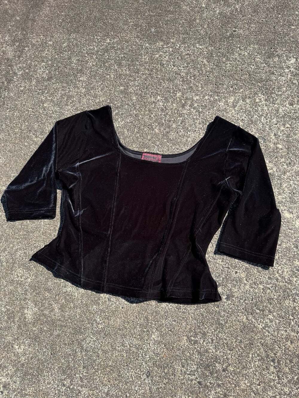 April Cornell for Cornell Trading Black Velvet Scoop Neck 3/4 Sleeve Top Size M